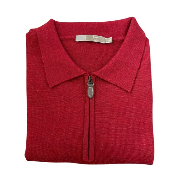 Raffi 100% Merino Wool Classic Quarter Zip Collared Sweater Red Size L - Picture 2 of 10